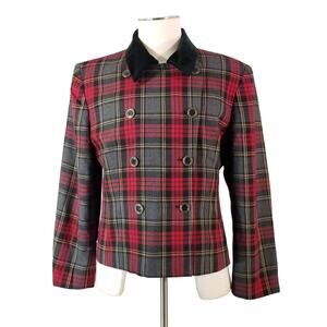 Rena Rowan for Saville Blazer jacket womens 16 wool red Tartan plaid Vintage USA